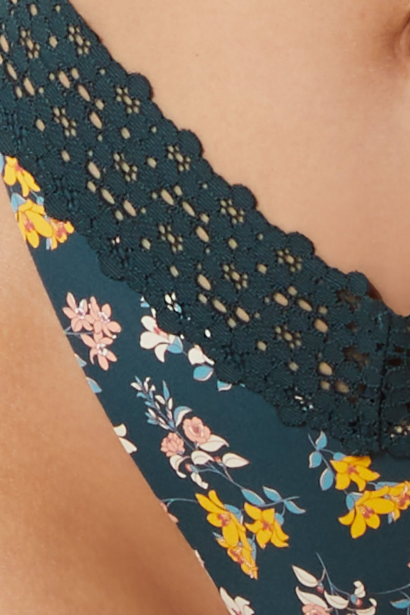 Tanga Wish Vert à Motifs Fleurs et Dentelle Délicate