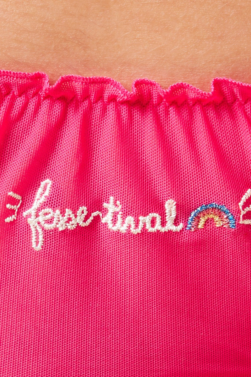 Tanga Fessetival Fuchsia avec Broderies Fantaisie et Taille Élastique