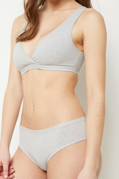 Brassière Confort Naturel Réversible en Coton Gris Clair Chiné