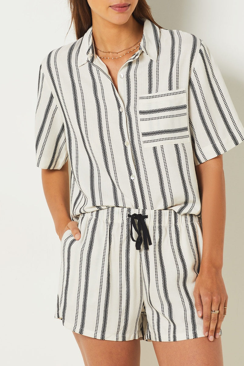 Chemise de pyjama Zanzibar blanc et noir à manches courtes