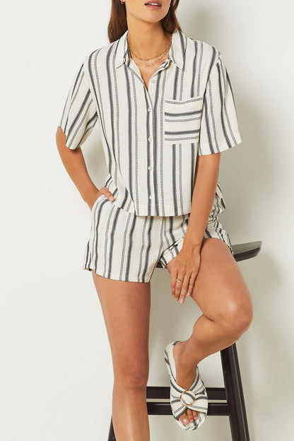 Chemise de pyjama Zanzibar blanc et noir à manches courtes