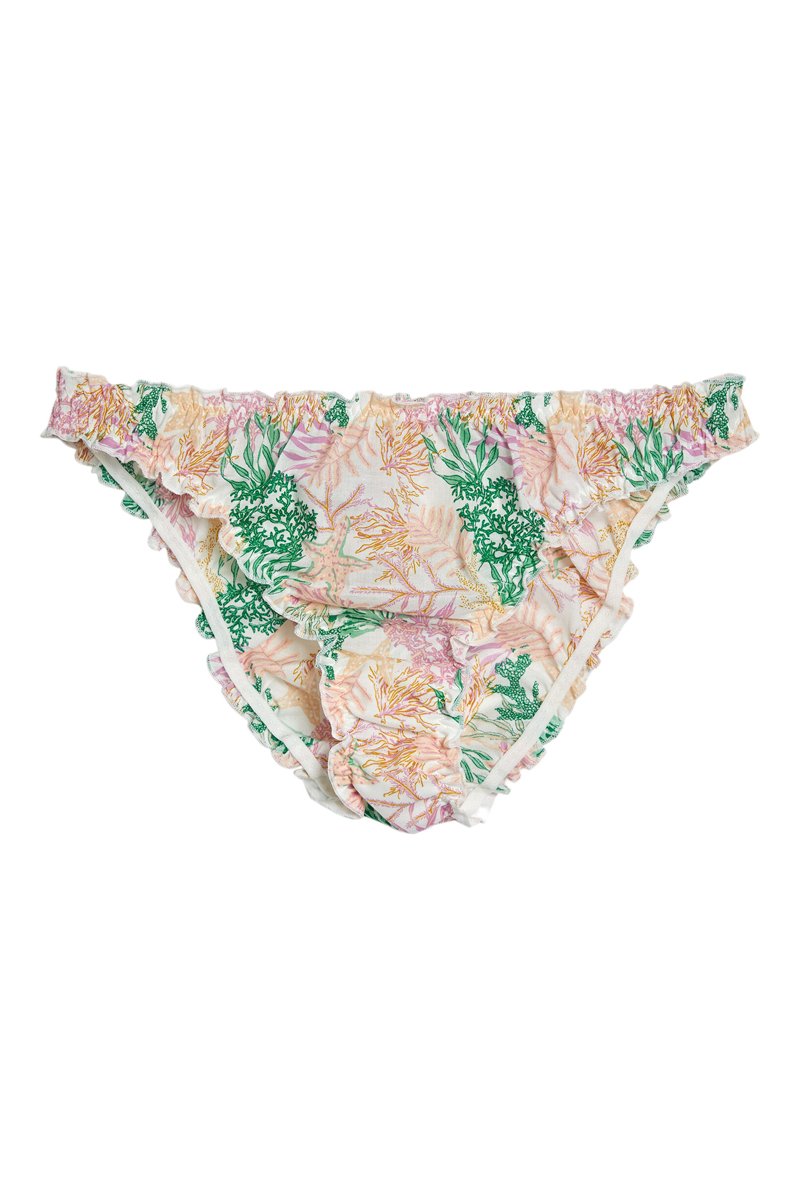 Tanga Jena Blanc à Motifs Fantaisie et Finitions Volantées Douces