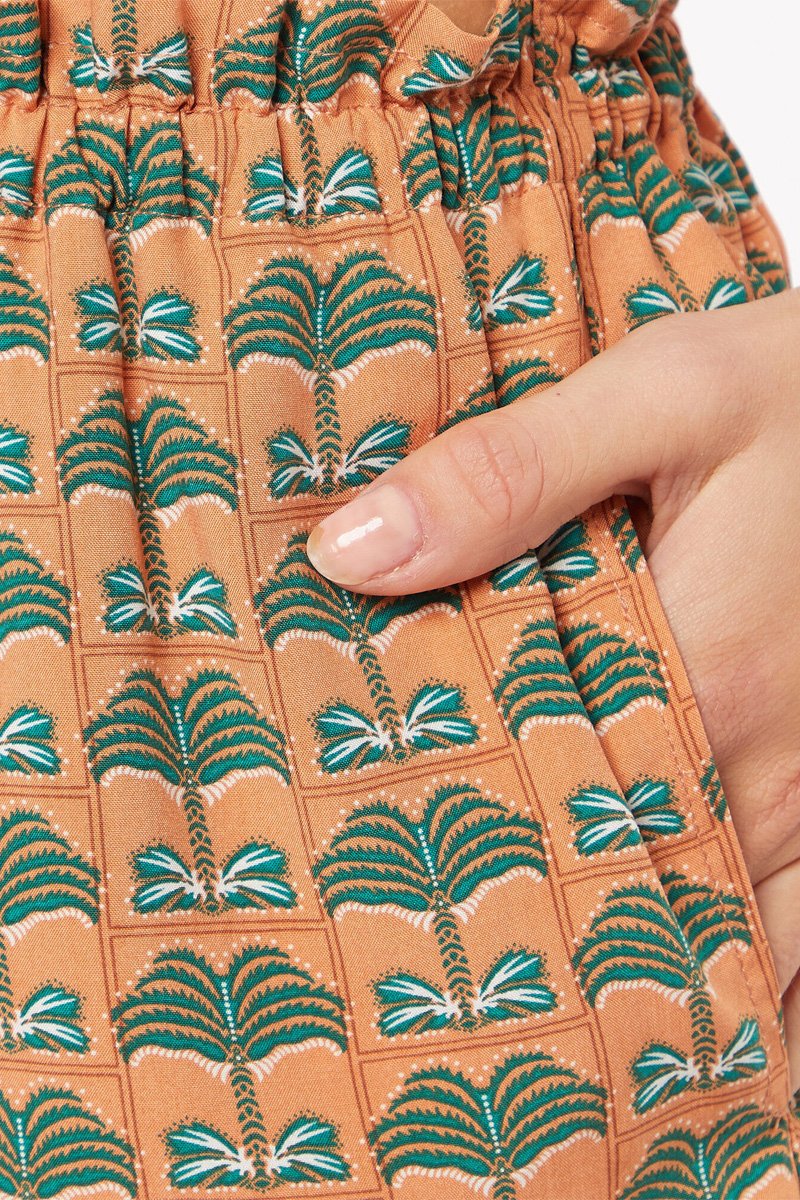 Short de pyjama vert taille haute fluide à motifs fantaisie