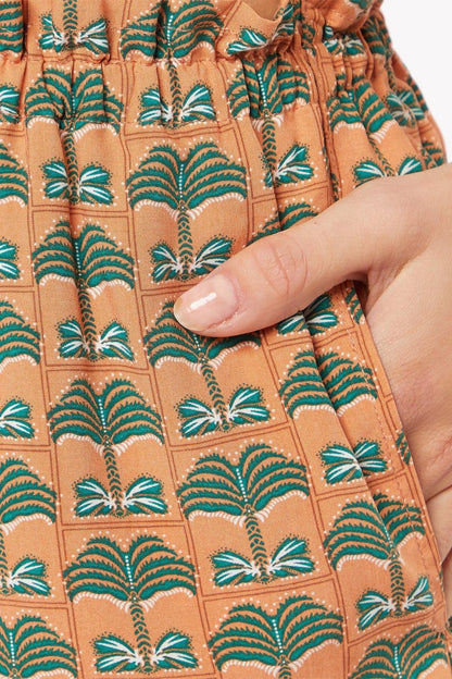 Short de pyjama vert taille haute fluide à motifs fantaisie