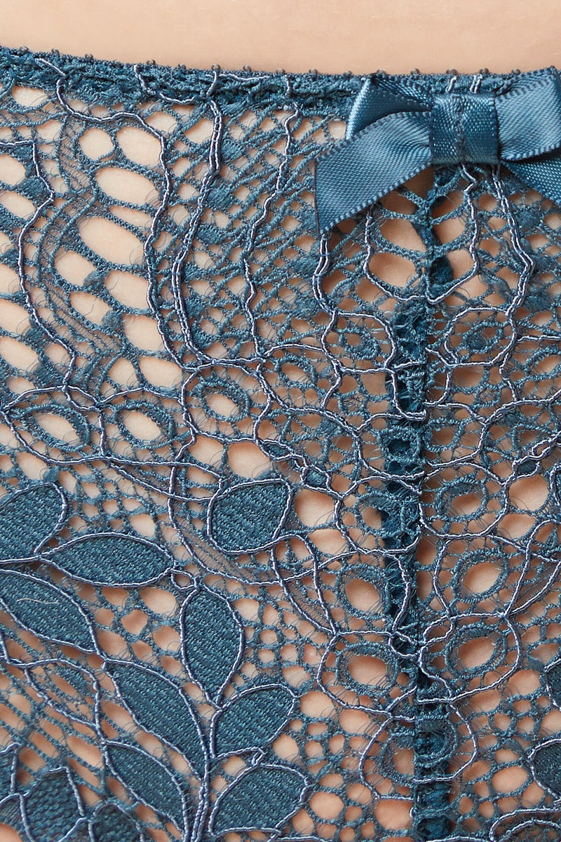 Tanga en Dentelle Bleu Pétrole avec Nœud Satiné au Dos