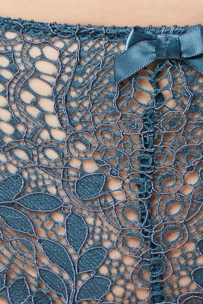 Tanga en Dentelle Bleu Pétrole avec Nœud Satiné au Dos
