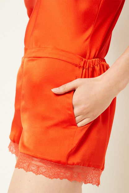 Short Sentiment Orange Fluide à Taille Élastique pour Femme