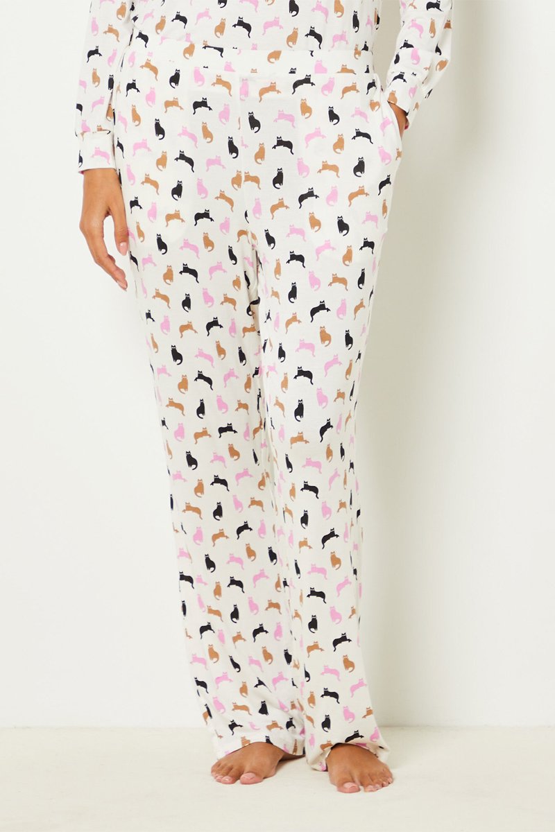 Pantalon de pyjama blanc fluide aux motifs animaux sauvages ludiques