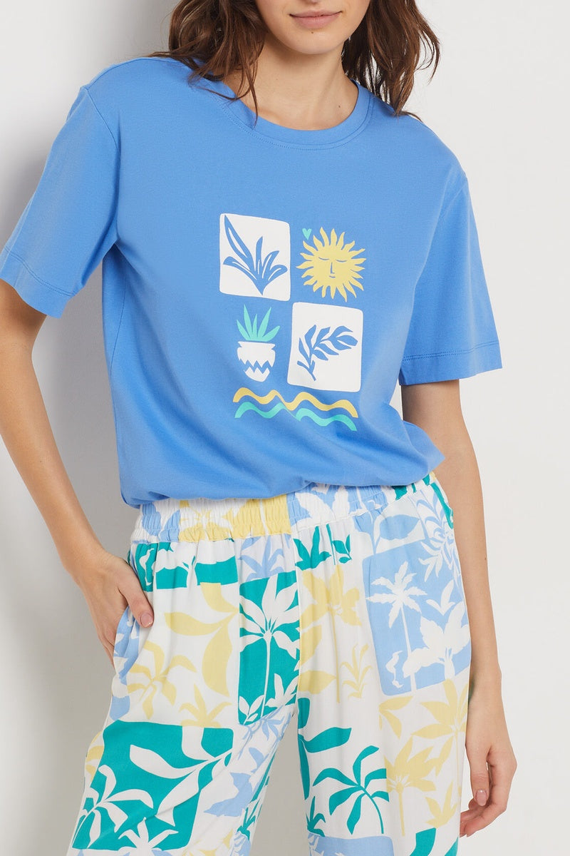 T-shirt de pyjama bleu Gabspe confortable en pur coton doux