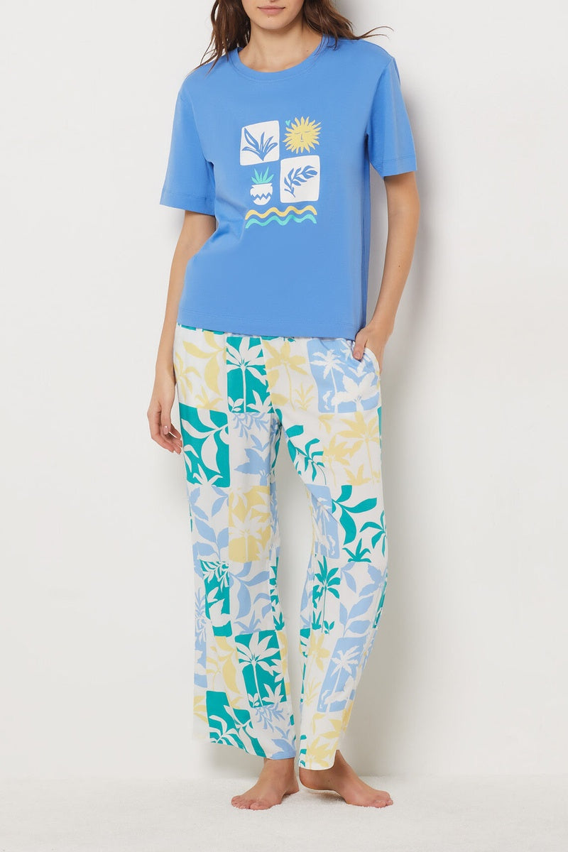 T-shirt de pyjama bleu Gabspe confortable en pur coton doux