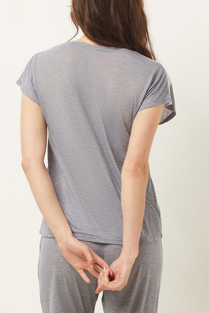 T-shirt de pyjama Warm bleu marine en dentelle douce