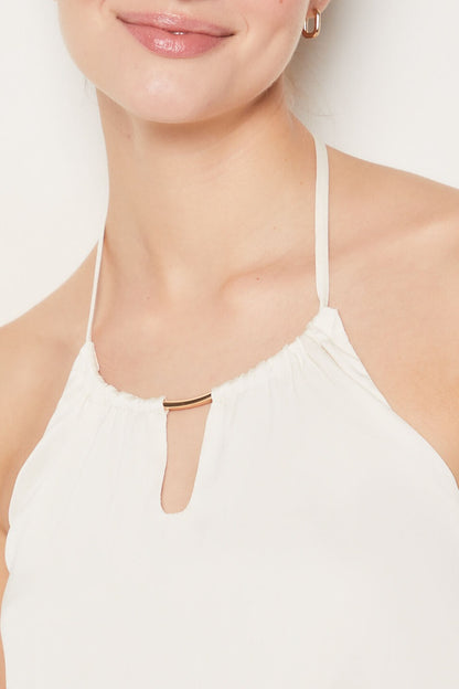 Crop Top Cheet Écru Dos Smocké avec Liens à Nouer