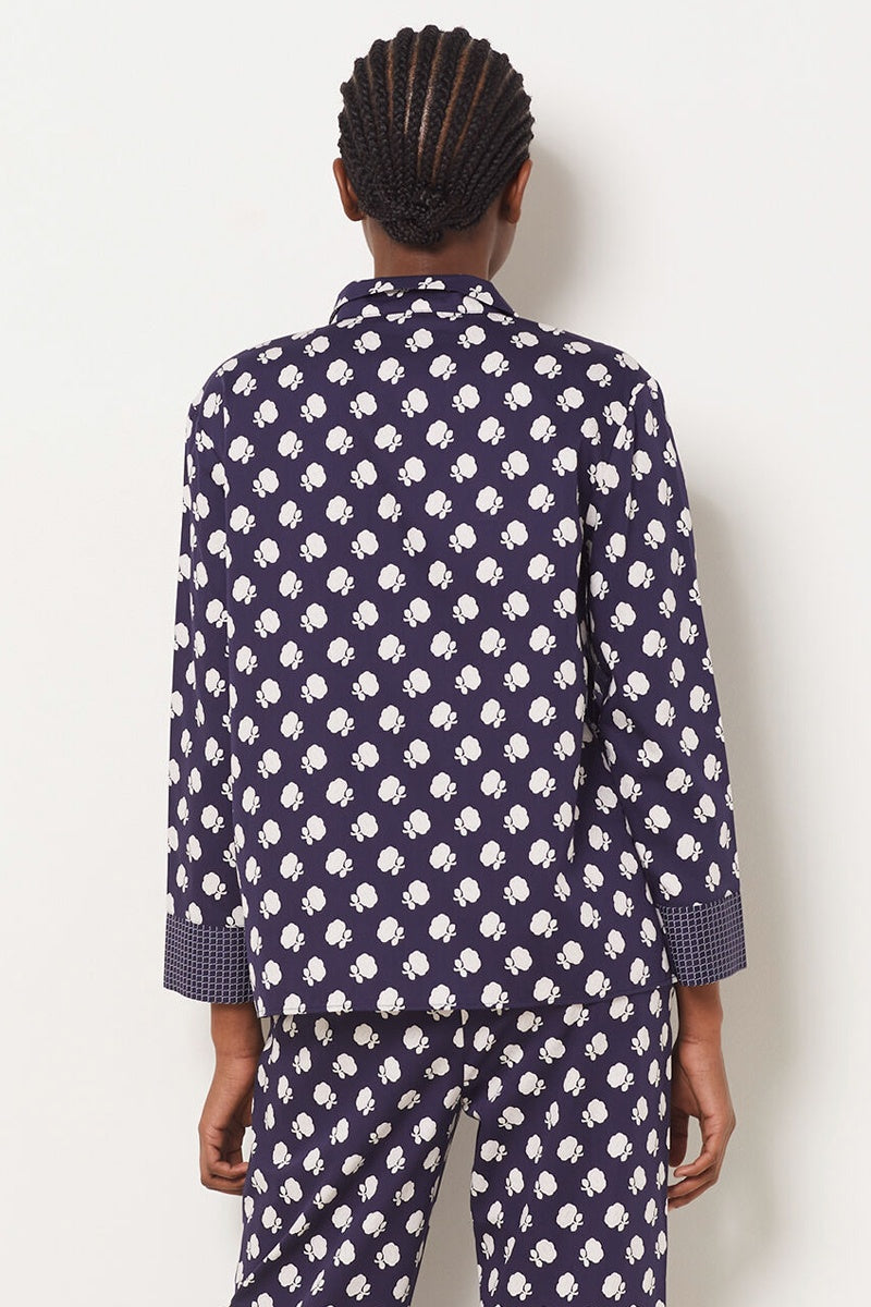 Magnifique Chemisier Florish Bleu Marine à Motifs Fleuris en Coton