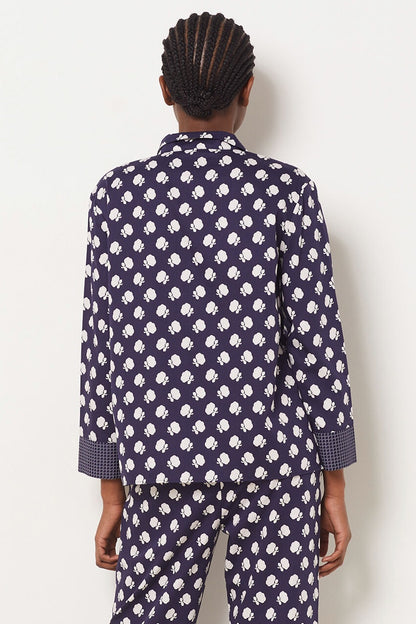 Magnifique Chemisier Florish Bleu Marine à Motifs Fleuris en Coton