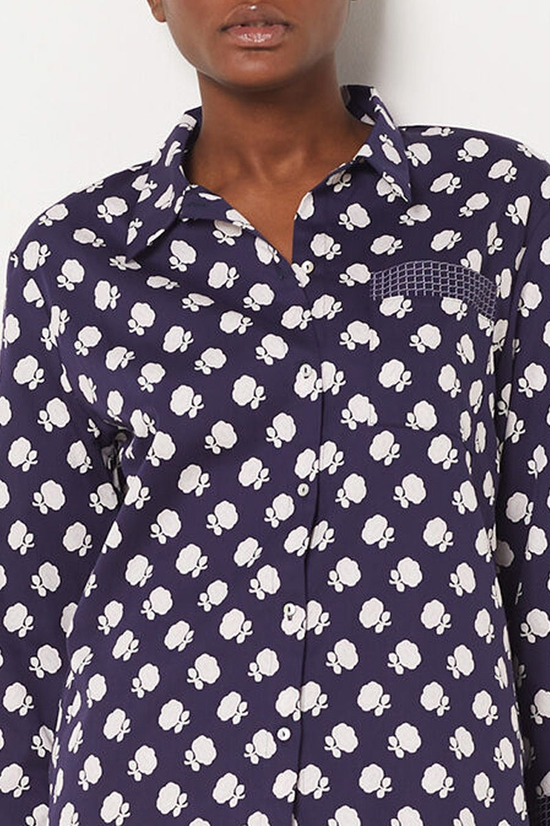 Magnifique Chemisier Florish Bleu Marine à Motifs Fleuris en Coton