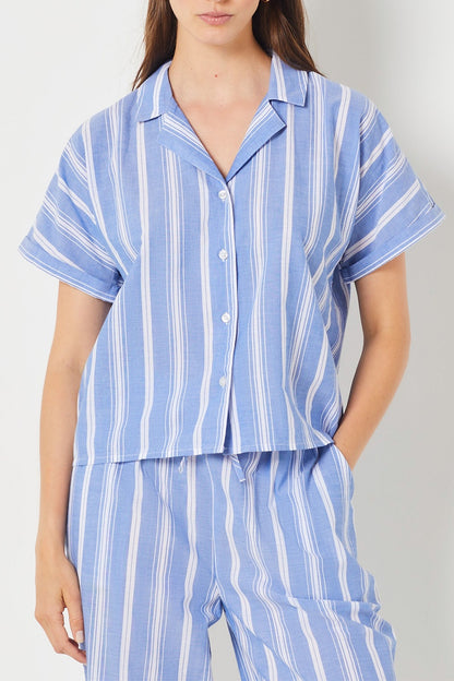 Haut de pyjama Jennie rayé bleu et blanc coton