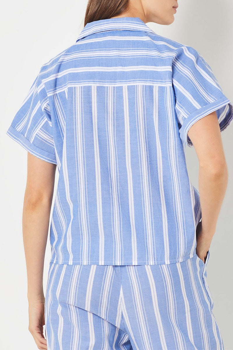 Haut de pyjama Jennie rayé bleu et blanc coton