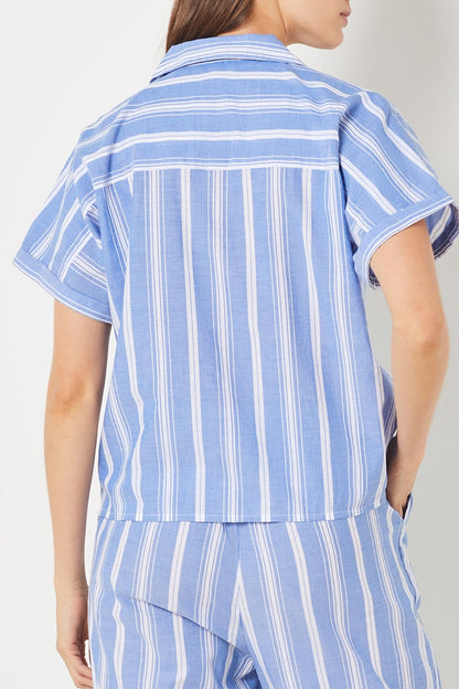 Haut de pyjama Jennie rayé bleu et blanc coton