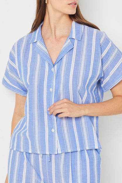 Haut de pyjama Jennie rayé bleu et blanc coton