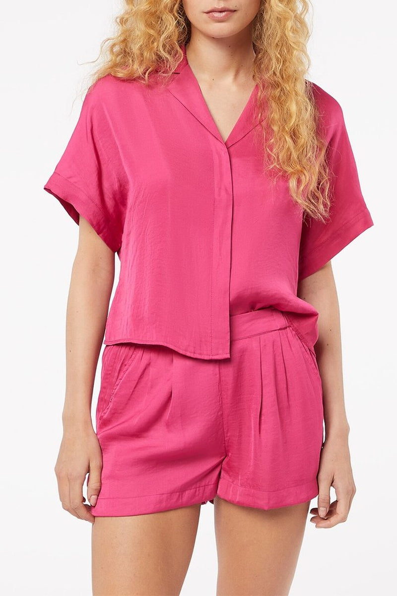 Short de pyjama rose fluide avec poches et taille élastique