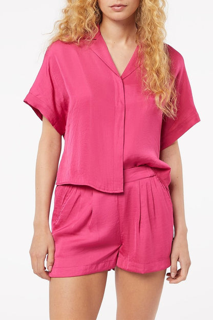 Short de pyjama rose fluide avec poches et taille élastique