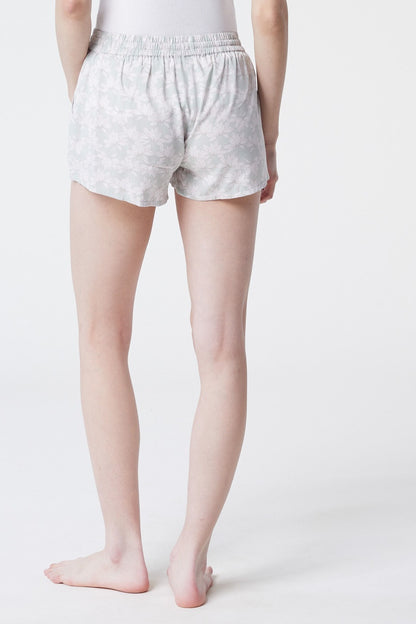 Short Fluide à Motifs Fleurs Vert avec Taille Élastique