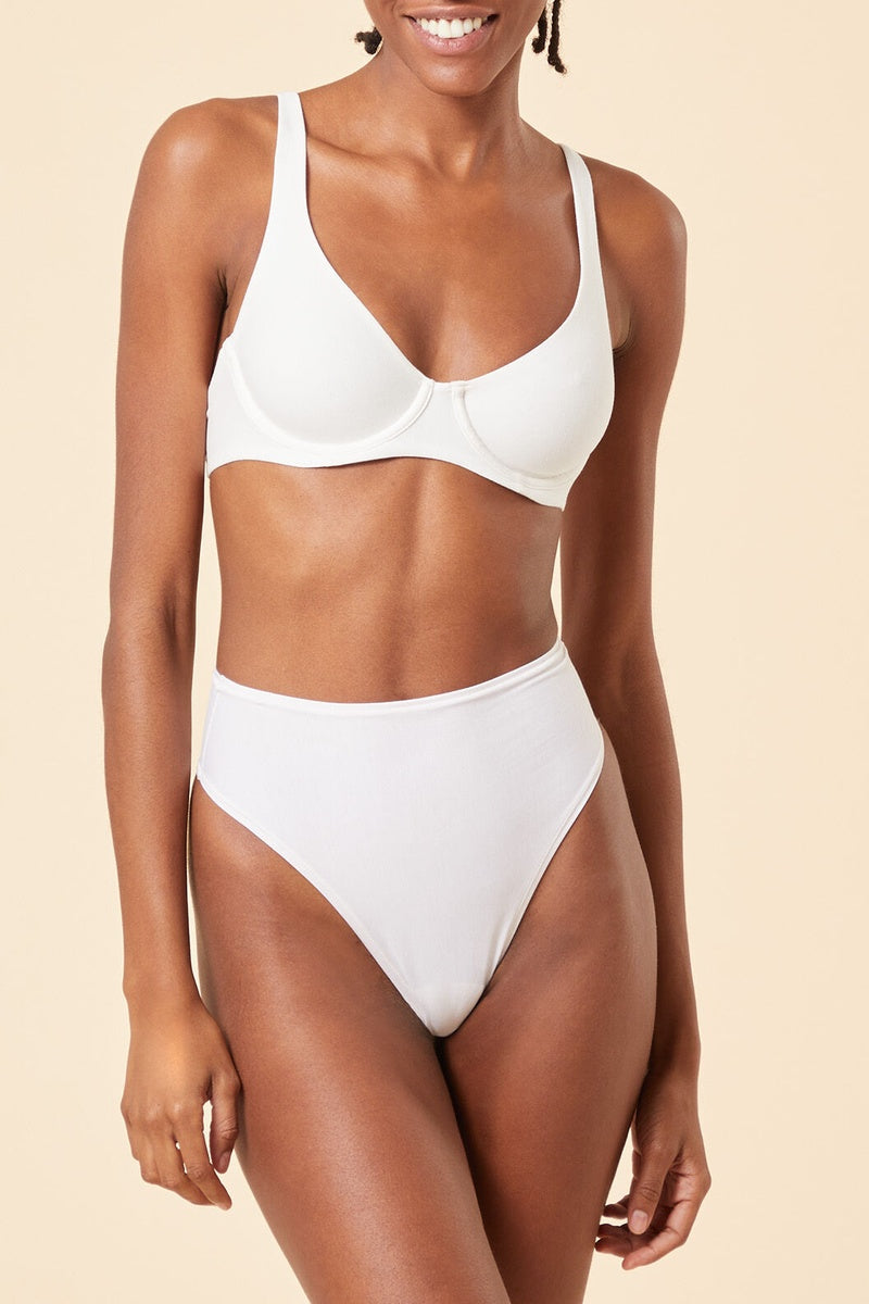 String Taille Haute en Coton Doux Coloris Écru Confortable