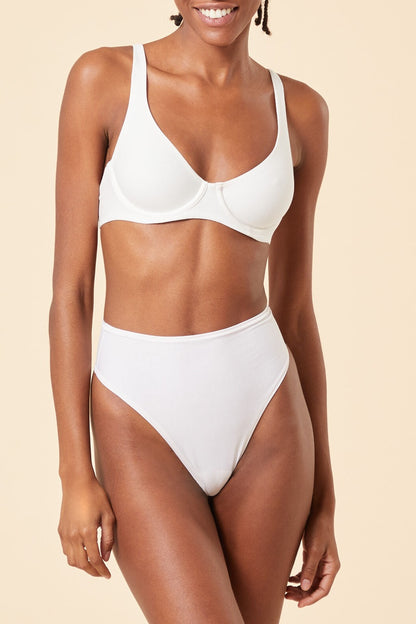 String Taille Haute en Coton Doux Coloris Écru Confortable
