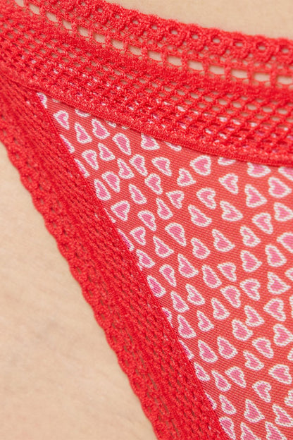 String Caprice Rose avec Motifs Cœurs et Taille Élastique