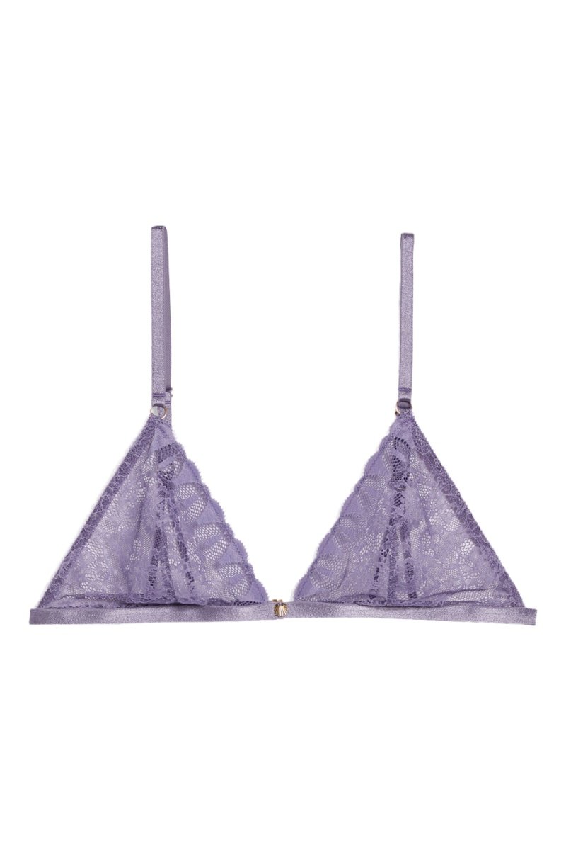 Soutien-gorge triangle violet dentelle tulle sans armatures bretelles réglables