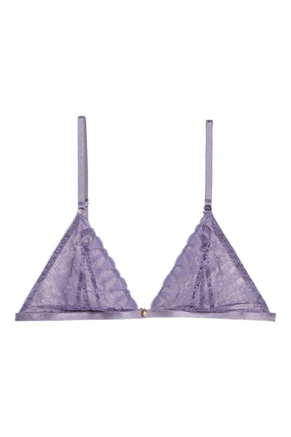 Soutien-gorge triangle violet dentelle tulle sans armatures bretelles réglables