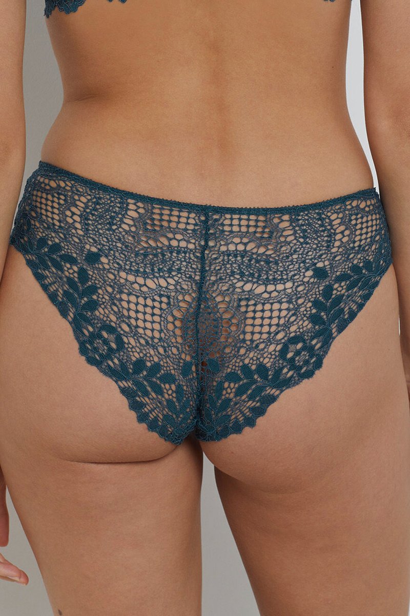 Sublime culotte en dentelle bleu pétrole et nœud satiné